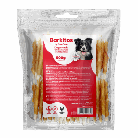 Barkitos dog snacks 500g chicken wraps rawhide sticks