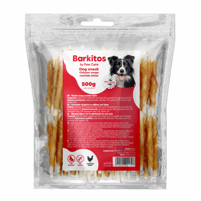 Barkitos dog snacks 500g chicken wraps rawhide sticks