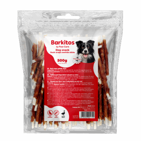 Barkitos dog snacks 500g duck wraps rawhide sticks 12.5 cm