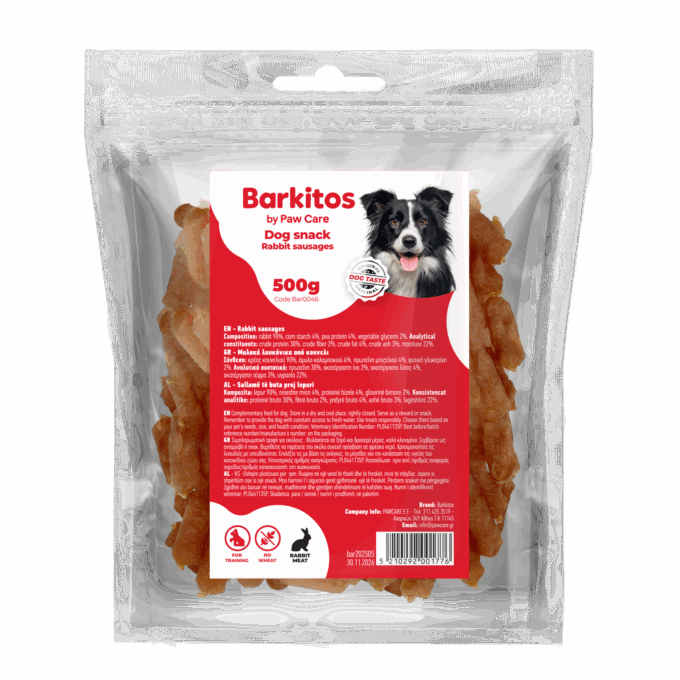 Barkitos dog snacks 500g rabbit sausages