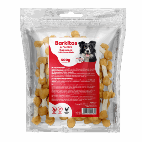 barkitos dog snacks 500g chicken dumbbells