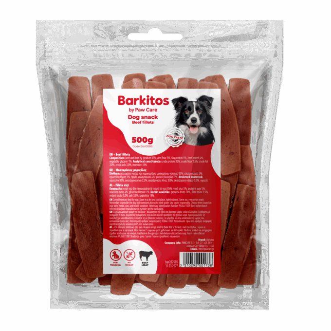 Barkitos dog snacks 500g beef fillets