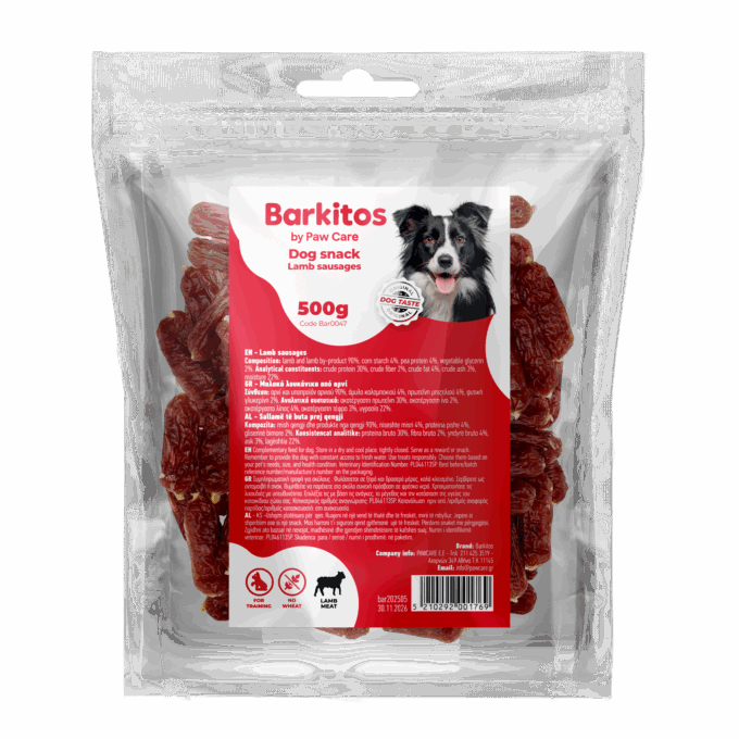 Barkitos dog snacks 500g lamb sausages