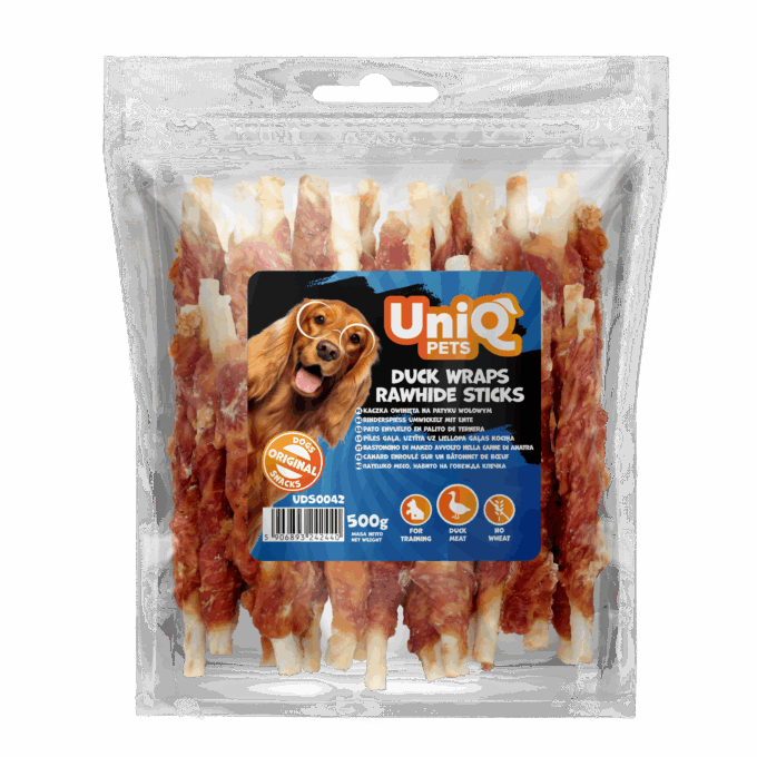 UNIQ PETS dog snacks 500g duck wraps rawhide sticks
