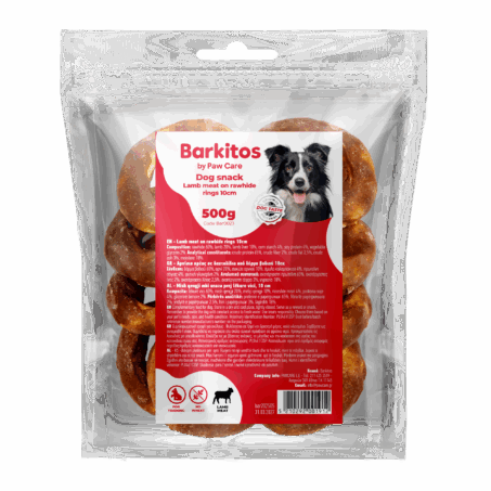 BAR0023 - Lamb meat on rawhide rings 10cm 500g