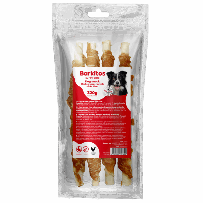 BAR0099 - Chicken wraps Big rawhide sticks 28cm 4 PCS 320g